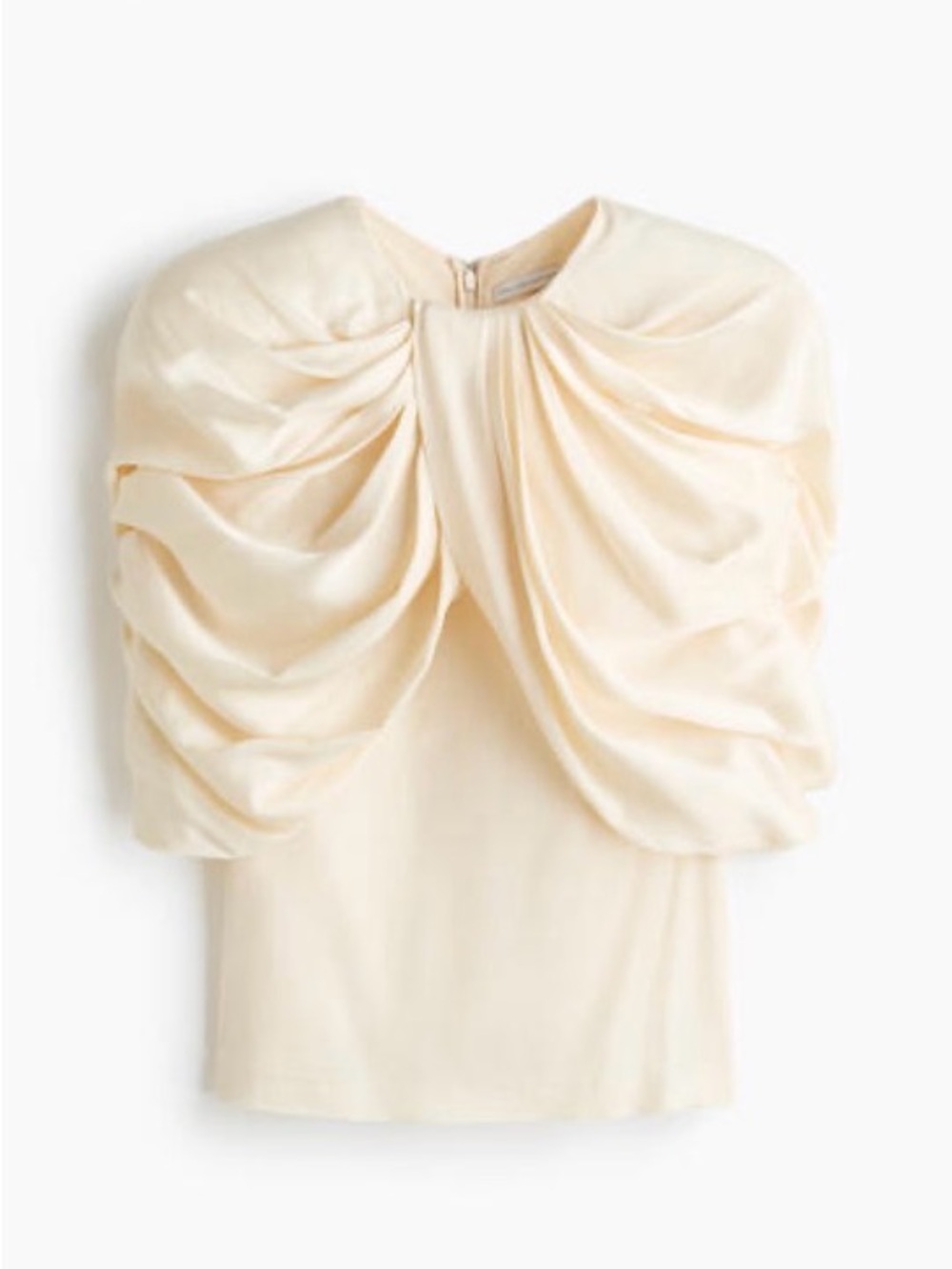 Stella McCartney H&M Satin Draped Puff-Sleeve Top in Cream size L